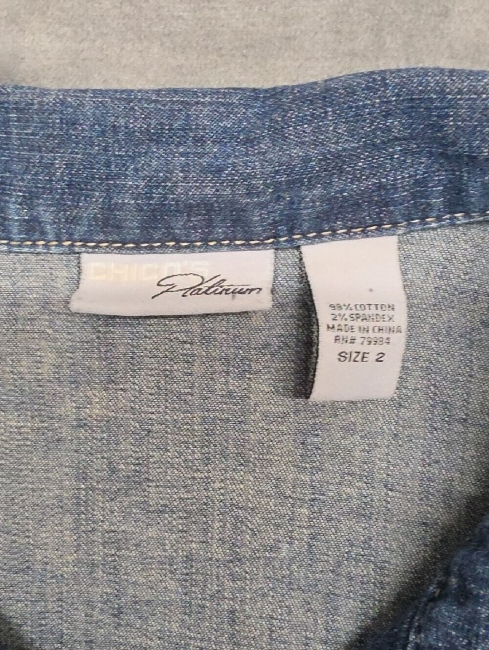 Chico's Medium Blue Denim Jean Jacket Sz 2(Lg) - Picture 2 of 8